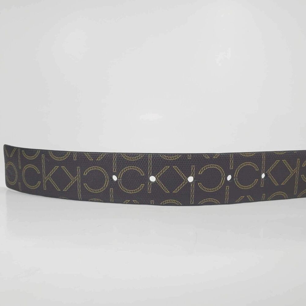 Calvin Klein Reversible Belt Brown Gold Buckle CK Logo Print Women Size Small 32 - Picture 3 of 8